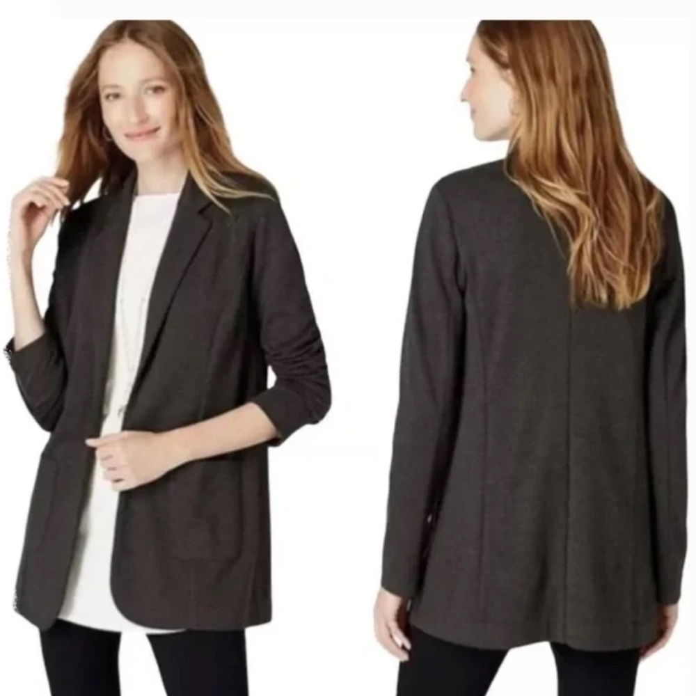 J. Jill Black Soft Wool Blend Textured Boyfriend Blazer Jacket